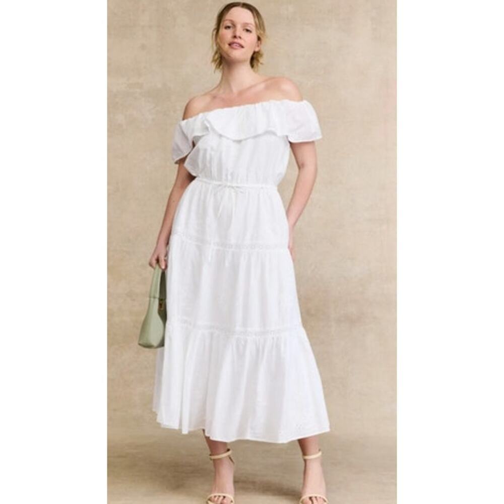 Lauren Ralph Lauren Dress Off The Shoulder Tiered  Cotton White 8